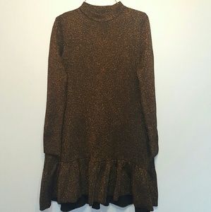 Shiny Gold Thread Dress with Ruffles